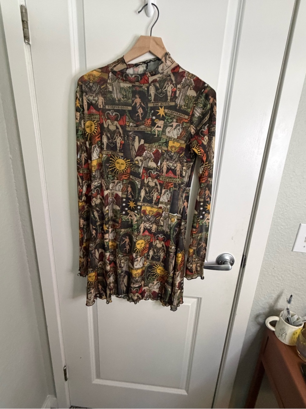 Dolls Kill Long Sleeve Mini Dress in Multicolor Tarot Print